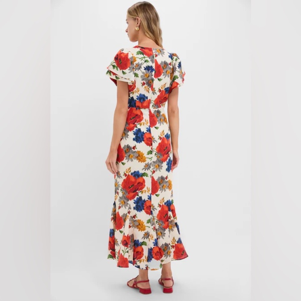 NWT Tuckernuck Floral Puff Sleeve Midi Dress - Red, Blue, Orange - Picture 4 of 8